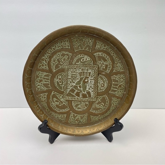 Brass Plate With Stand Damascene Handmade - Picture 6 of 15